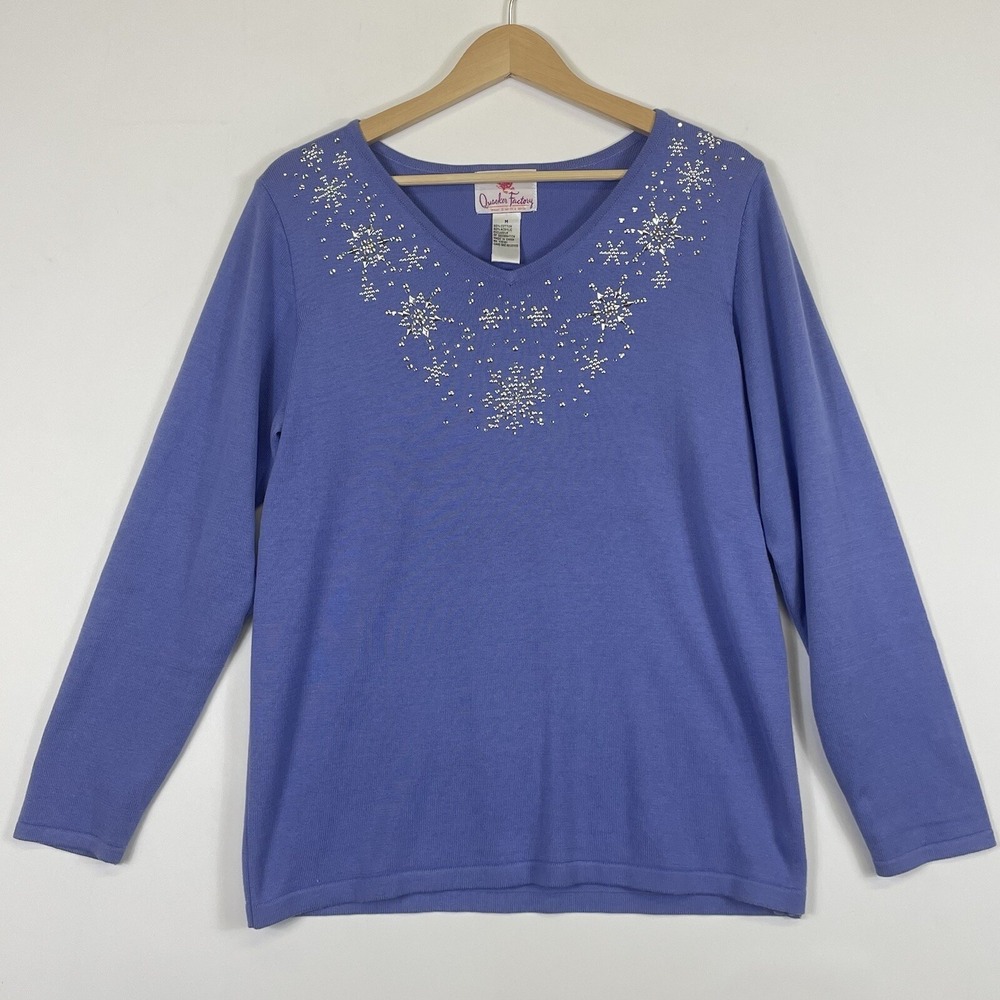 Quacker Factory Womens Medium Sweater Lavender Metallic Snowflake Soft Luxe